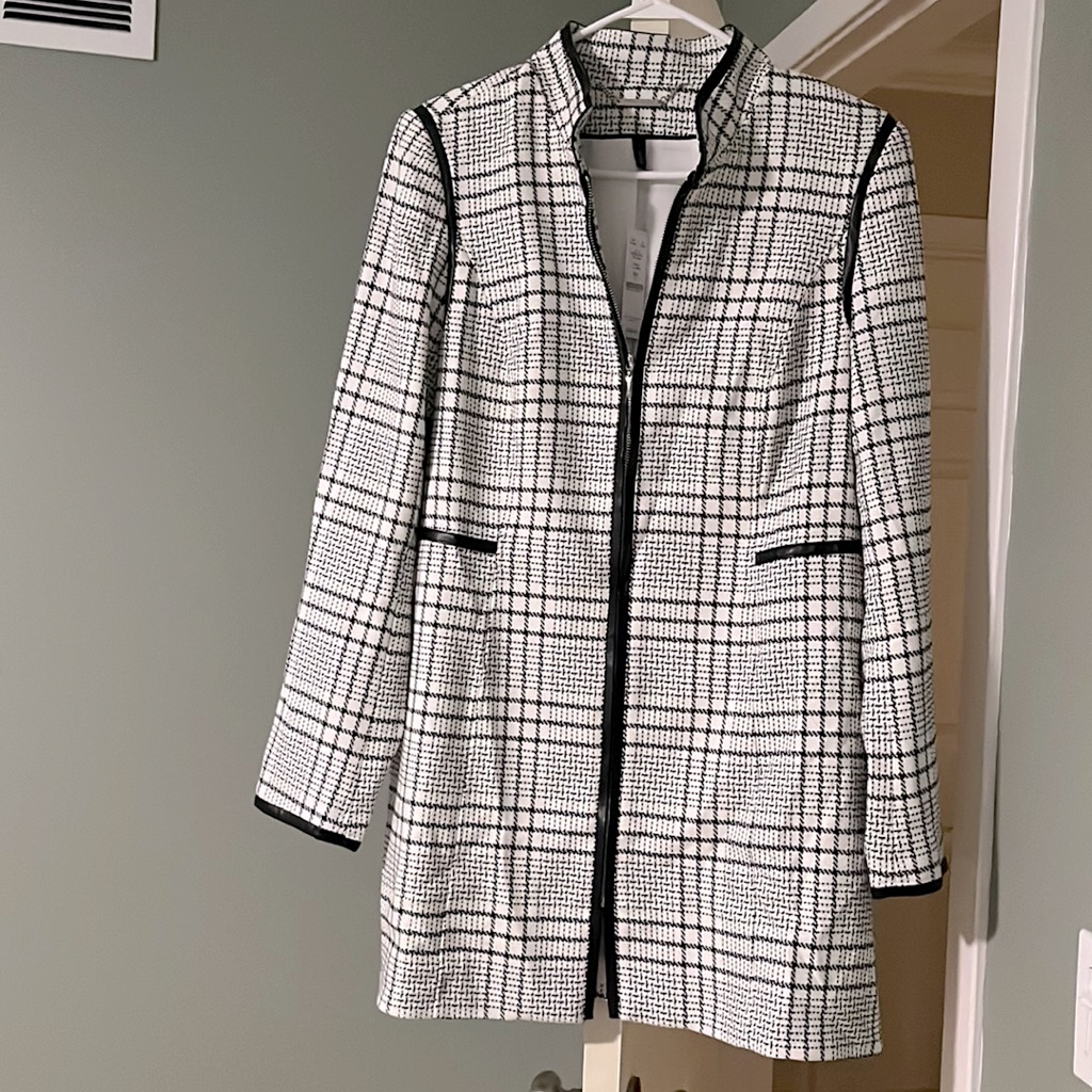Brand New Plaid Jacket With Faux Leather Trim